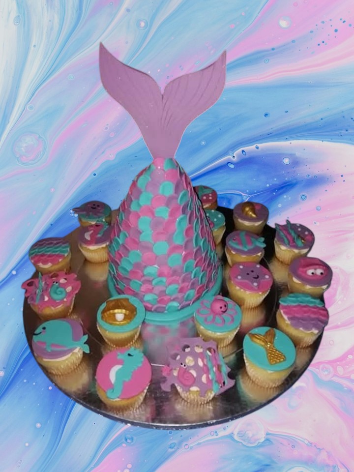 Whimsical Mermaid Tail and Oceanic Cupcake Platter