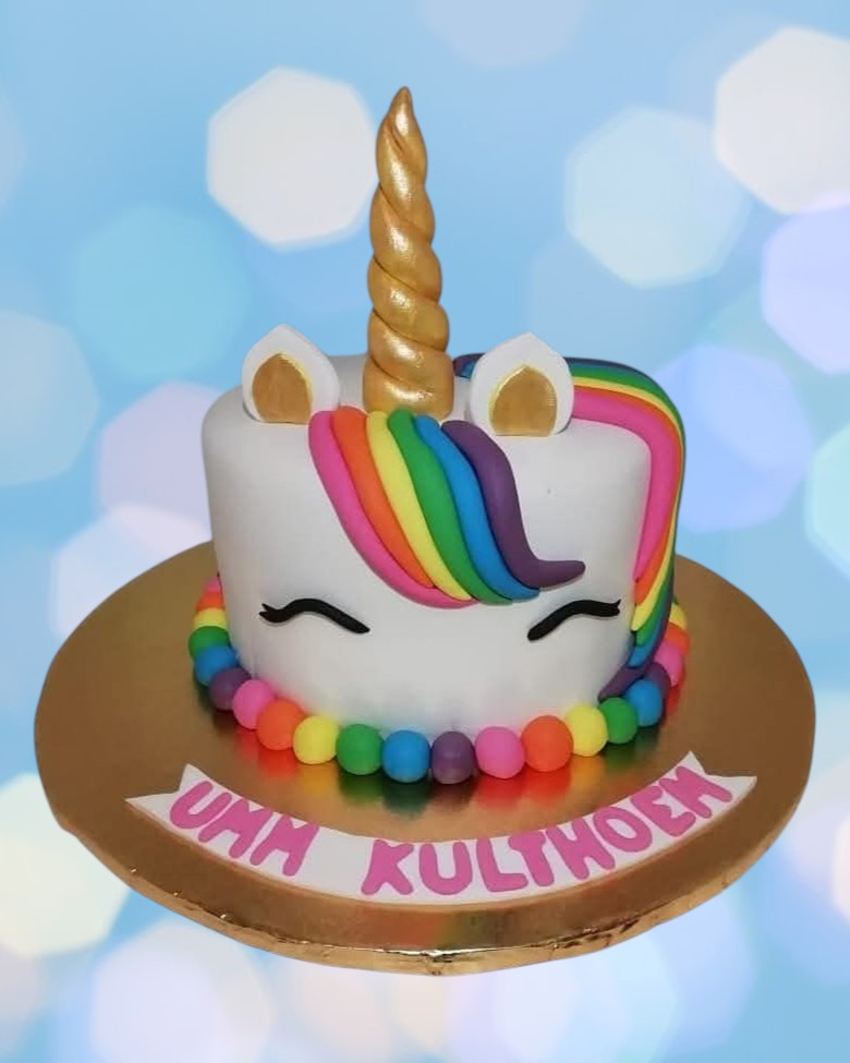 Golden Horn Rainbow Unicorn Cake