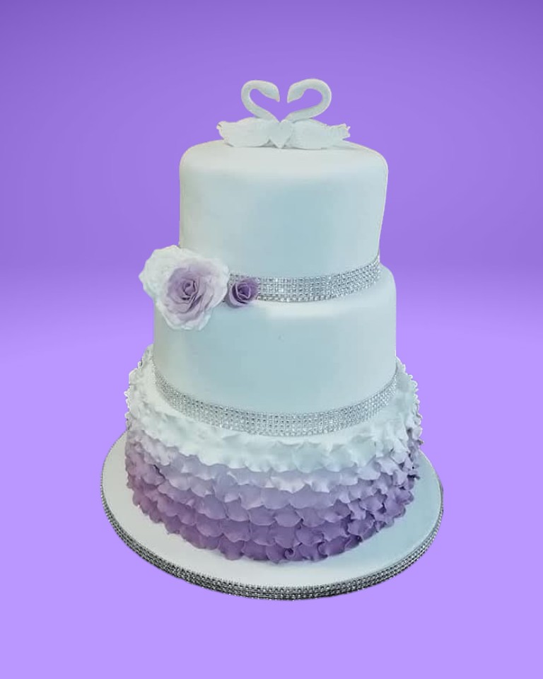 Lilac Ombre Ruffle and Swan Tiered Masterpiece